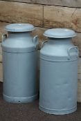 Two painted aluminium milk churns