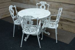 Coalbrookdale stye white finish cast alloy circular garden table (D94cm, H73cm),