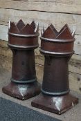 Pair 19th century salt glazed crown top chimney pots,