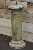 Regency style West Country composite stone fluted sundial column with lead dial,