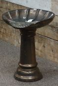 Bronze finish glazed clamshell bird bath on pedestal,