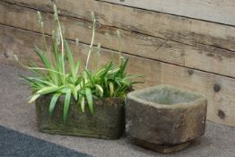 Small composite stone garden trough, planted (40cm x 29cm),