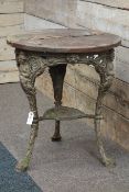 19th century Britannia cast iron pub table, D66cm,