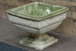 Composite stone square planter on plinth, 52cm x 52cm,