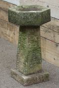 20th century tooled sandstone three piece hexagonal bird bath,