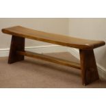 Polished hardwood rectangular stool with under-stretcher, W150cm,