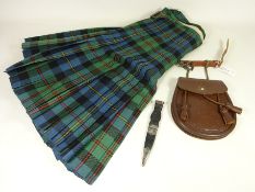 Scots kilt with leather Sporran and a silver mounted skean-dhu with Celtic carved handle and