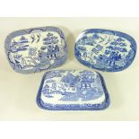 Two 19th Century Willow pattern drainers and a 19th Century Spode willow pattern lidded tureen (3)