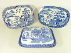 Two 19th Century Willow pattern drainers and a 19th Century Spode willow pattern lidded tureen (3)