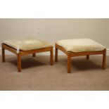 Pair Ercol light elm footstools with upholstered cushion Condition Report <a