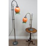 Brass effect table lamp with an iridescent art glass shade and a matching floor standing lamp (2)