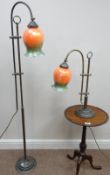 Brass effect table lamp with an iridescent art glass shade and a matching floor standing lamp (2)