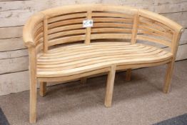 Solid teak curved garden bench, W161cm Condition Report <a href='//www.