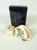 Royal Crown Derby Stoat paperweight with gold stopper,