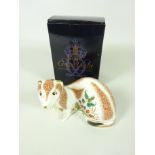 Royal Crown Derby Stoat paperweight with gold stopper,