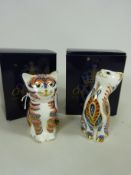 Royal Crown Derby Kitten and Siamese Kitten paperweights both with gold stoppers and boxed (2)