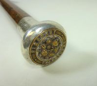 Early 20th Century mahogany walking stick with hallmarked silver top and 'Finsbury Volunteers'