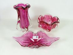 Three pieces of Venetian type cranberry glassware (3) Condition Report <a