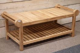 Solid teak two tier garden table in a Lutyens style, 134cm x 60cm,