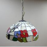 Tiffany style leaded centre light shade decorated with Dragonflies and flowers Condition