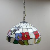 Tiffany style leaded centre light shade decorated with Dragonflies and flowers Condition