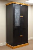 Black painted pine double housekeeper's cupboard, W100cm, H201cm,
