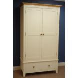 Ash and cream finish double wardrobe with drawer to base, W112cm, H199cm,