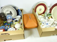 Royal Worcester commemorative mugs and bells, Coalport figurines, Cloisonne napkin rings and dishes,