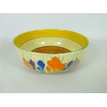 Clarice Cliff Bizarre 'Crocus' pattern bowl, D19.