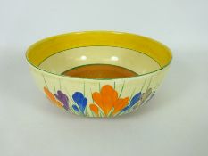 Clarice Cliff Bizarre 'Crocus' pattern bowl, D19.