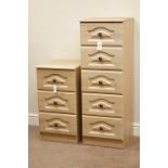 Light oak finish five drawer pedestal chest and matching three drawer chest Condition
