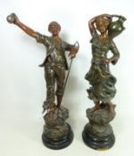 Pair of Late 19th Century spelter figures of peasants,