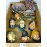 Seven Bossons head wall plaques and Franklin Mint collectors plates in one box Condition