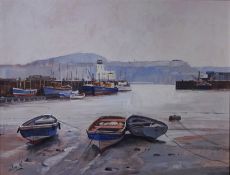 Inner Harbour Scarborough, oil on canvas board signed by Don Micklethwaite (British 1936-),