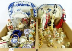 Collection of Cherished Teddies, some boxed, Wade port barrel, two blue and white meat plates,