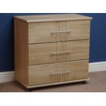 Light oak finish three drawer chest, W78cm, H77cm,