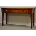 'Chalon' cherry wood console table, three drawers, on tapering legs, W145cm, H82cm,