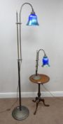Brass effect table lamp with an iridescent art glass shade and a matching floor standing lamp (2)
