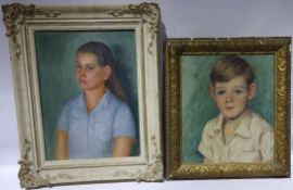 Portrait of a Boy and Girl, two oils on canvas one initialled J.