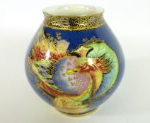 Carlton Ware crested bird and waterlily vase with enamel and gilt chinoiserie decoration, no.