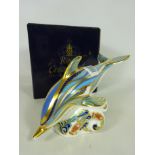 Royal Crown Derby Stripe Dolphin paperweight with gold stopper and box Condition Report