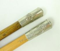 Two Military cane and silver plated swagger sticks;
