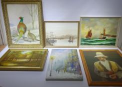 Collection of oil paintings including Whitby Harbour, signed and dated I Noble 1977,
