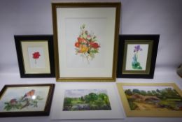 Collection of watercolours by Mary Primrose Giles including Still Life of Flowers and Bird Studies