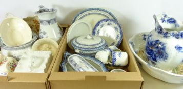 Victorian and later blue and white China, including wash jug and bowl,