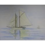 Yacht in Calm Sea, watercolour signed and dated Graham Timming? 1992,