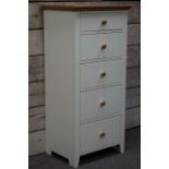 Ash and cream finish tall pedestal chest fitted with four graduating drawers, W66cm, H134cm,