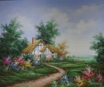 Thatched Cottage in Rural Landscape,