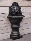 Victorian style bronze finish cast iron demi-lune lion mask wall fountain, W36cm, H130cm