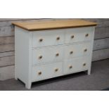 Ash and cream finish six drawer chest, W126cm, H88cm,